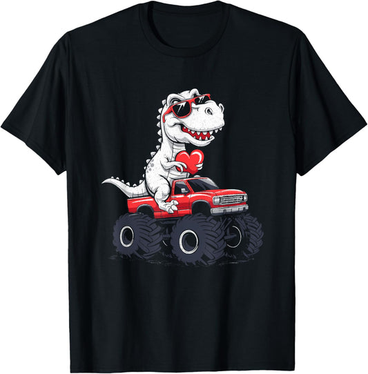 Valentines day Dinosaur Monster Truck with Heart Boys girls T-Shirt