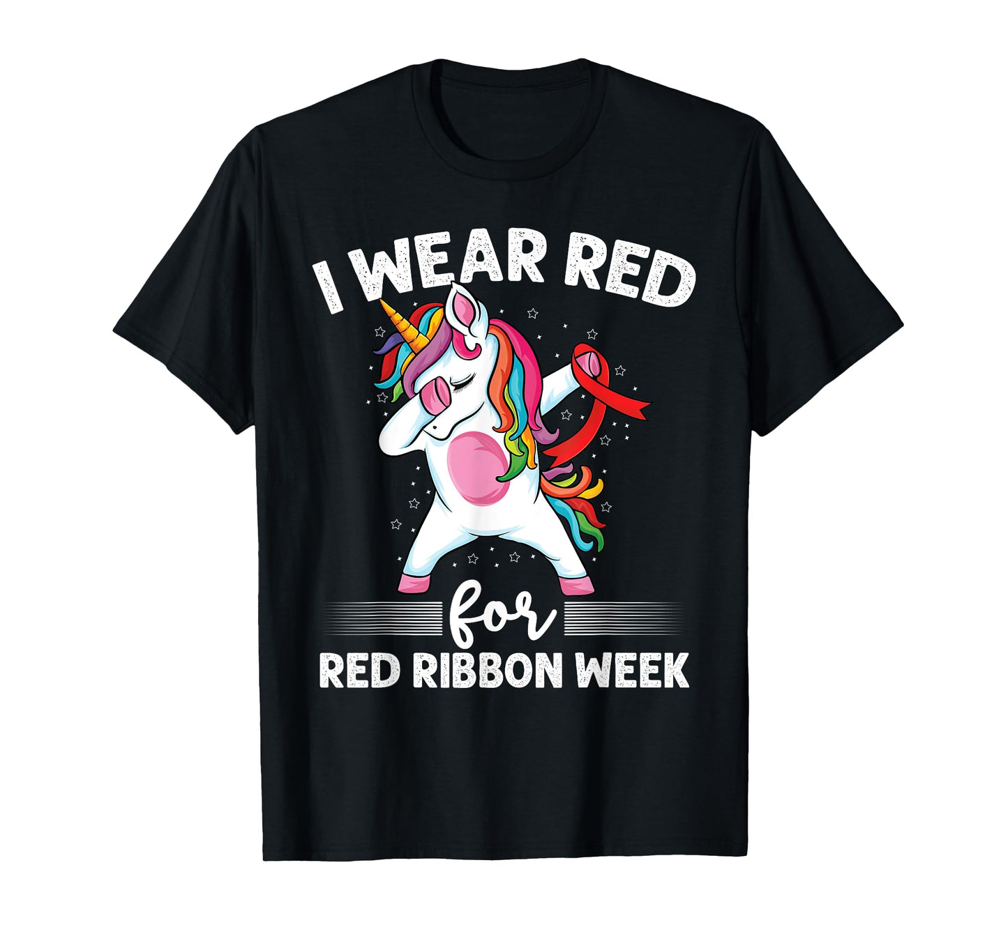 Dabbing Unicorn We Wear Red For Red Ribbon Week Awareness T-Shirt