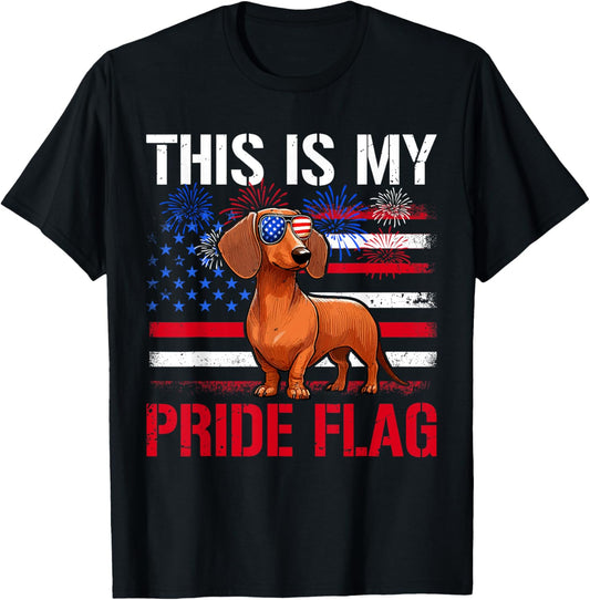 Pride Flag 4th July US Flag Dachshund Sunglasses Patriotic T-Shirt