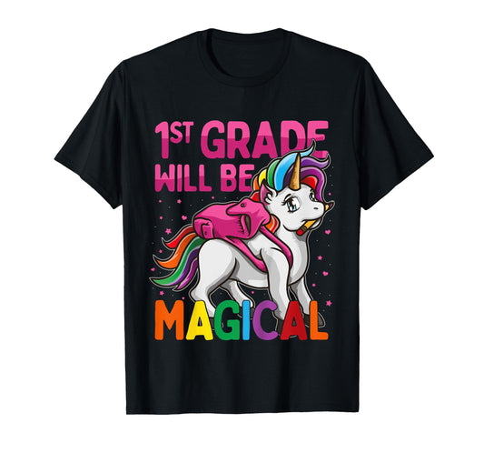 First Grade Will Be MAGICAL Unicorn 1st Grade Pink Stars T-Shirt