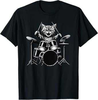Kitten Rock Band Drummer Cat Playing Drums Drumsticks T-Shirt