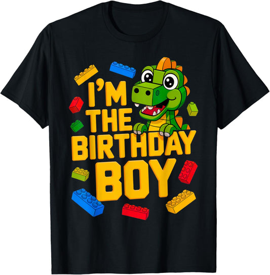 Birthday Boy Master Builder T-Rex Dinosaur Bricks Blocks T-Shirt