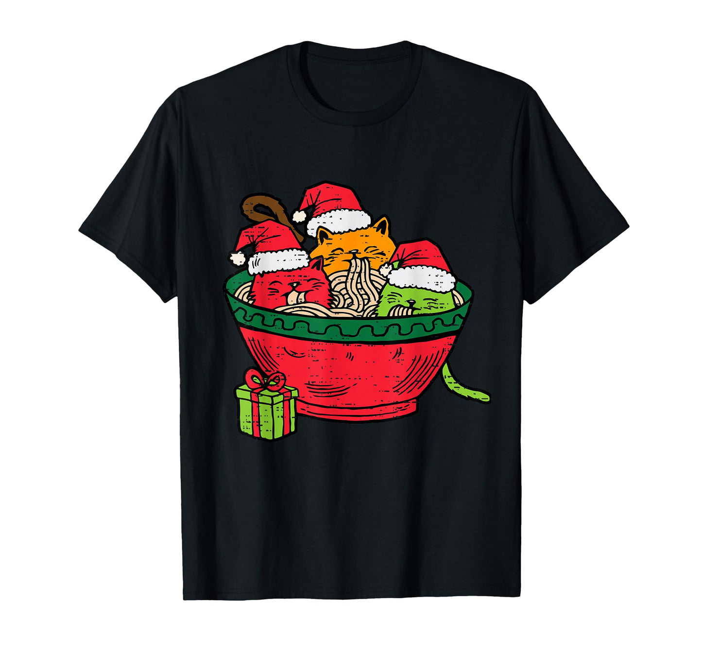 Christmas Ramen Cat Santa Anime Meow Kitty Meow Cat Lover T-Shirt