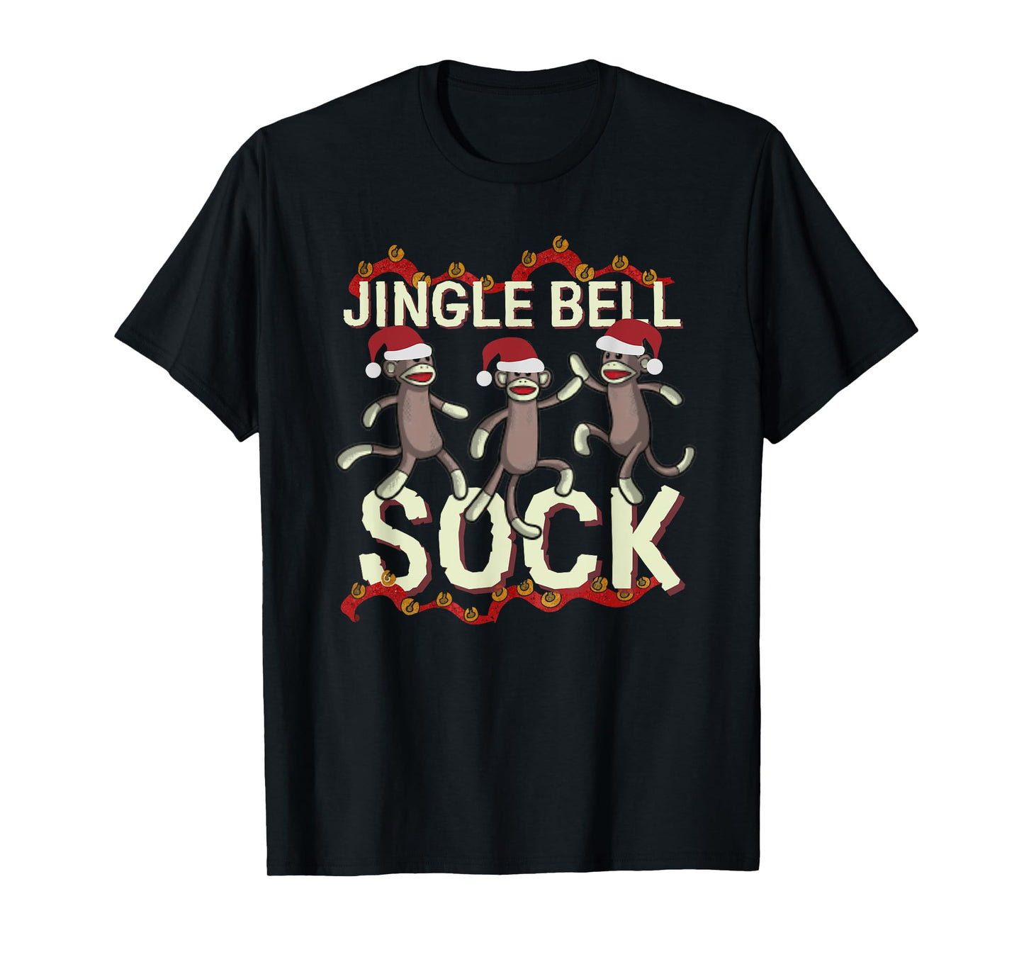 Jingle Bell Sock Funny Sock Monkey Christmas T-Shirt