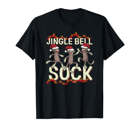Jingle Bell Sock Funny Sock Monkey Christmas T-Shirt