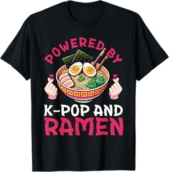 Powered By K-Pop And Ramen Kawaii Fingerheart KPop Fashion T-Shirt