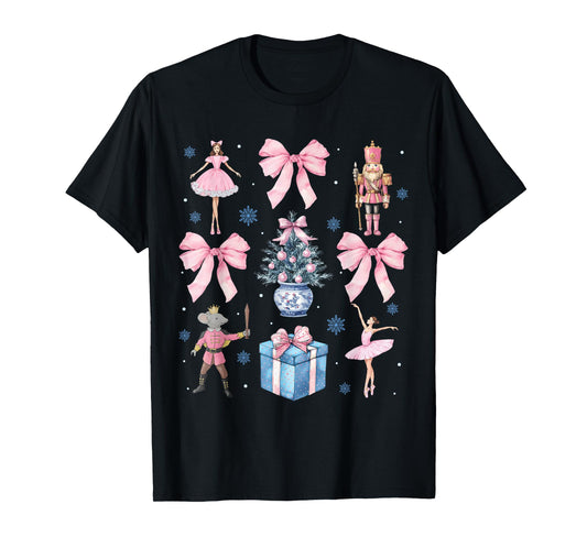 Pink Coquette Bow Christmas Nutcracker Ballet Xmas Holiday T-Shirt