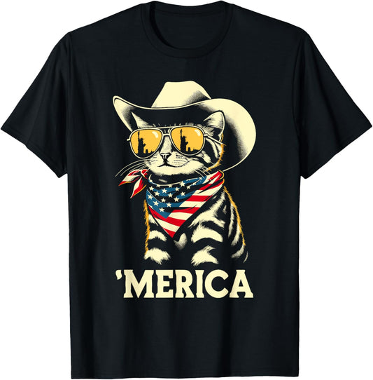 USA 'Merica Cat 4th of July Men Women Kids Funny Patriotic T-Shirt