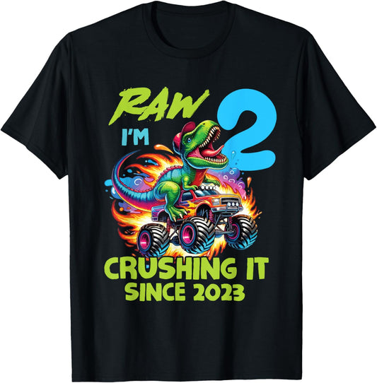 Raw Rex 2nd Birthday Party 2 Year Old Crushing Since 2023 T-Shirt