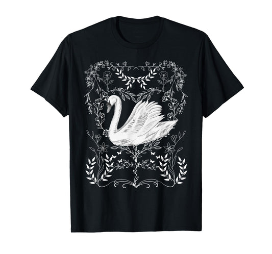 Retro Swan Cottagecore Floral Aesthetic Swan Bird Lover T-Shirt