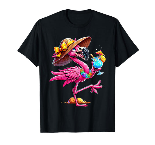 Funny Flamingo Hawaiian Summer Tropical Luau Women Girls Kid T-Shirt