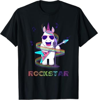 Unicorn Rock star Guitar Rockin' music singer Tee T-Shirt