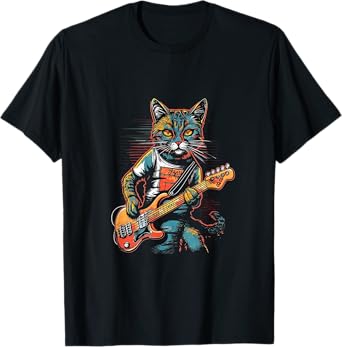 Cat Playing Bass Guitar Bassist Bass Guitarist Cats Lover T-Shirt for Men Women