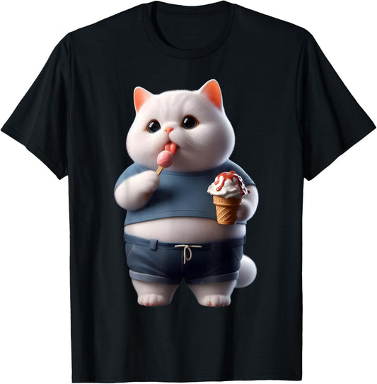 Funny Fat Cat Men Women Kids Ice Cream Fat Kitten Cat Lover T-Shirt