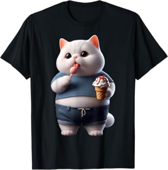 Funny Fat Cat Men Women Kids Ice Cream Fat Kitten Cat Lover T-Shirt