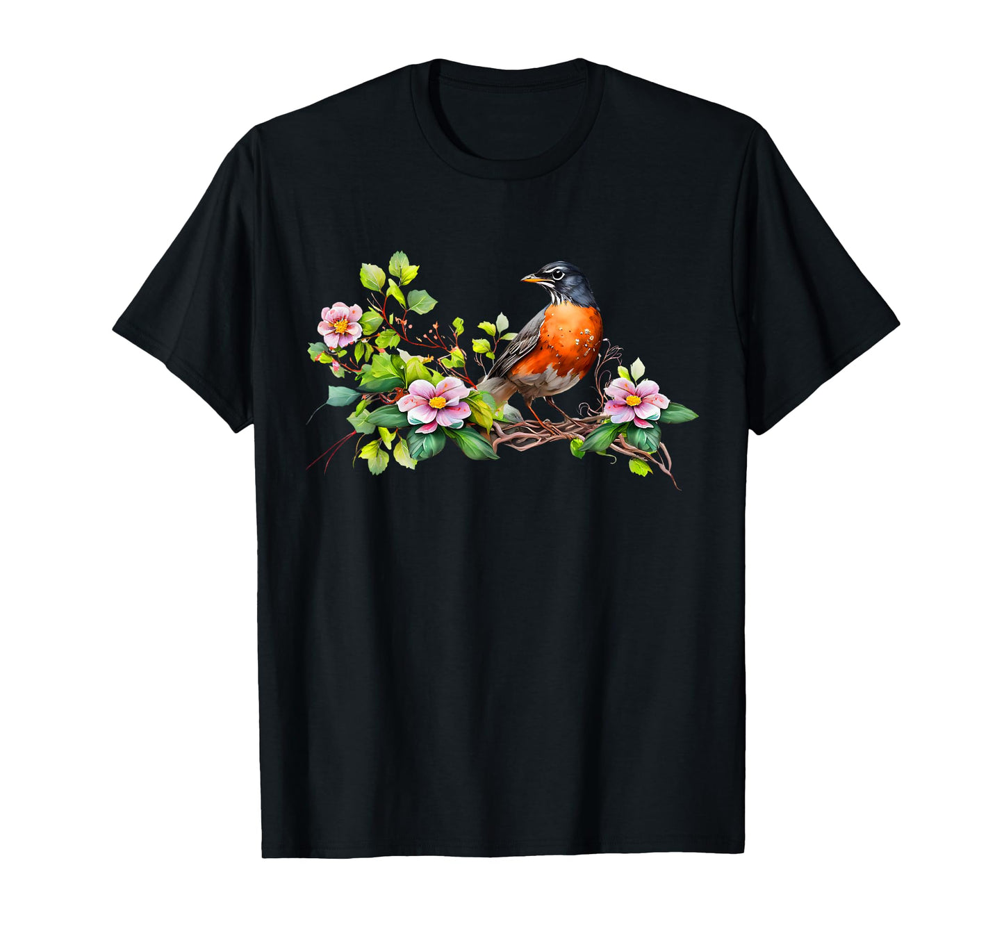 American Robin Backyard Birds Dogwood Flowers For Birders T-Shirt