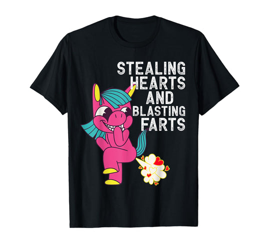 Stealing Hearts and Blasting Farts Funny Unicorn T-Shirt