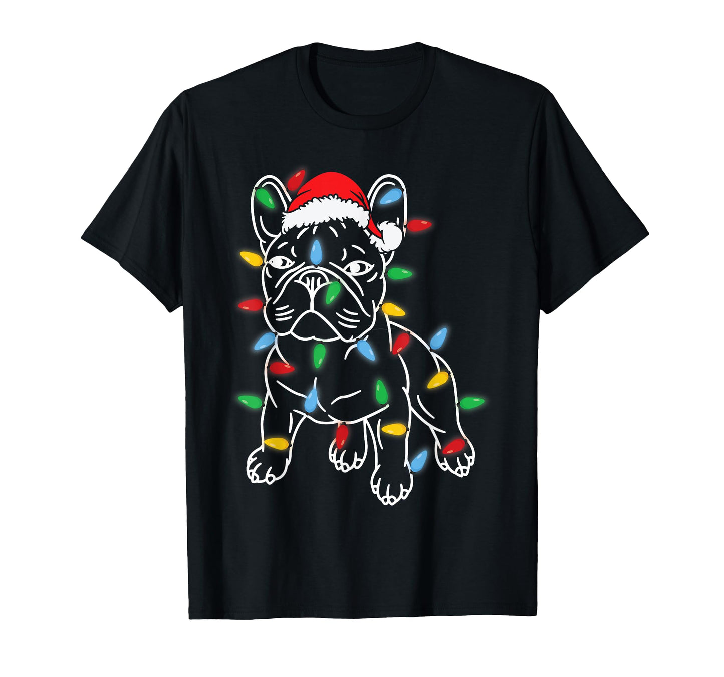 Funny French Bulldog Dog Christmas Light Tree Xmas Pajama Men Women Kids T-Shirt