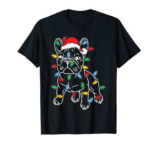 Funny French Bulldog Dog Christmas Light Tree Xmas Pajama Men Women Kids T-Shirt