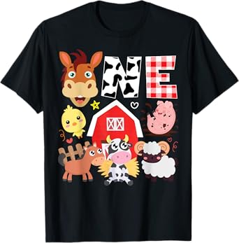 1st Birthday One Year Old Farm Theme Animals Birthday Party T-Shirt