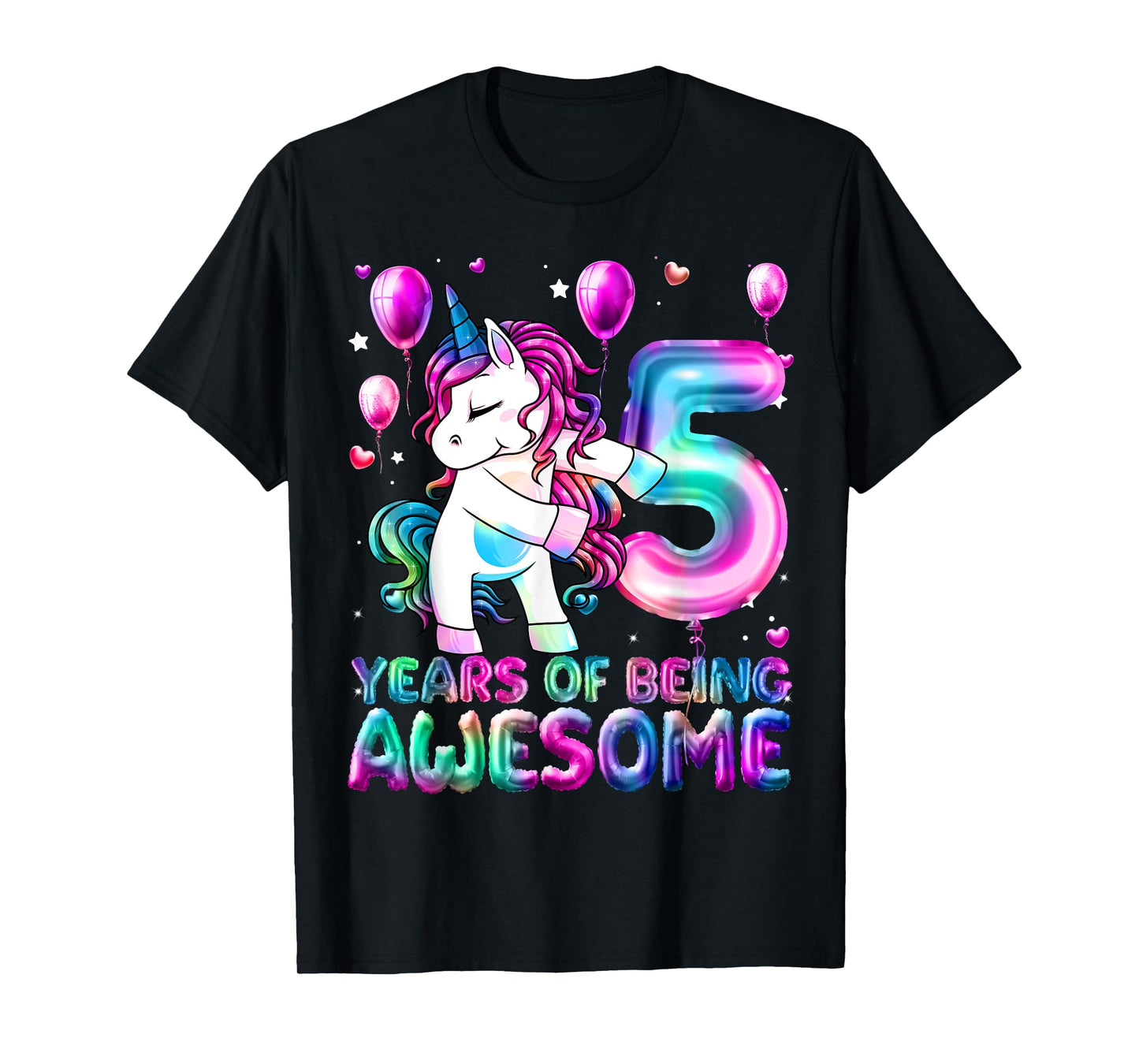 5 Years Of Being Awesome 5th Birthday Girl Unicorn Party T-Shirt