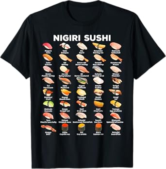 Types of Sushi Nigiri Educational Japanese Food Hand Drawn T-Shirt