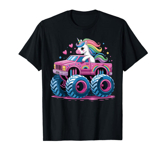 Cute Unicorn Riding A Pink Monster Truck Girls T-Shirt