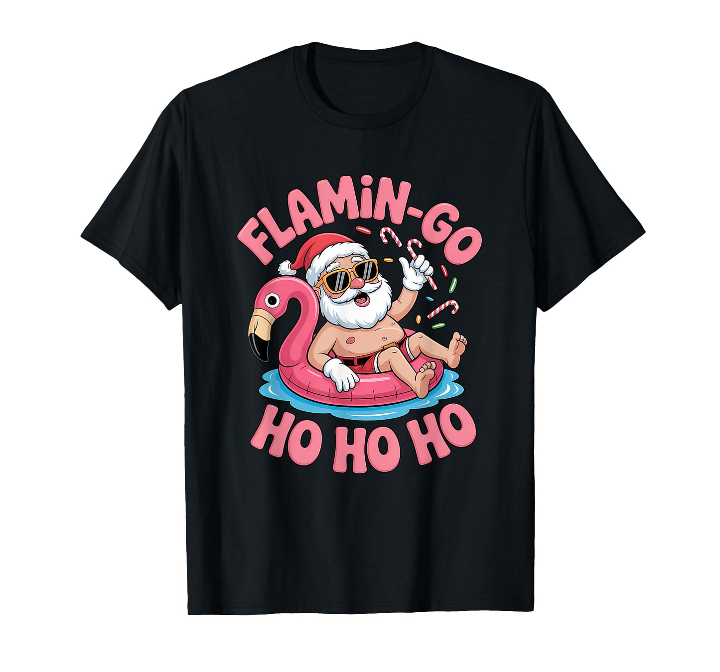 Christmas in July Flamingo Float Summer Santa Christmas T-Shirt
