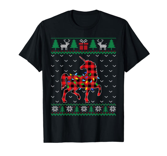 Unicorn Christmas Tree Lights Decoration Xmas Sweater Ugly T-Shirt