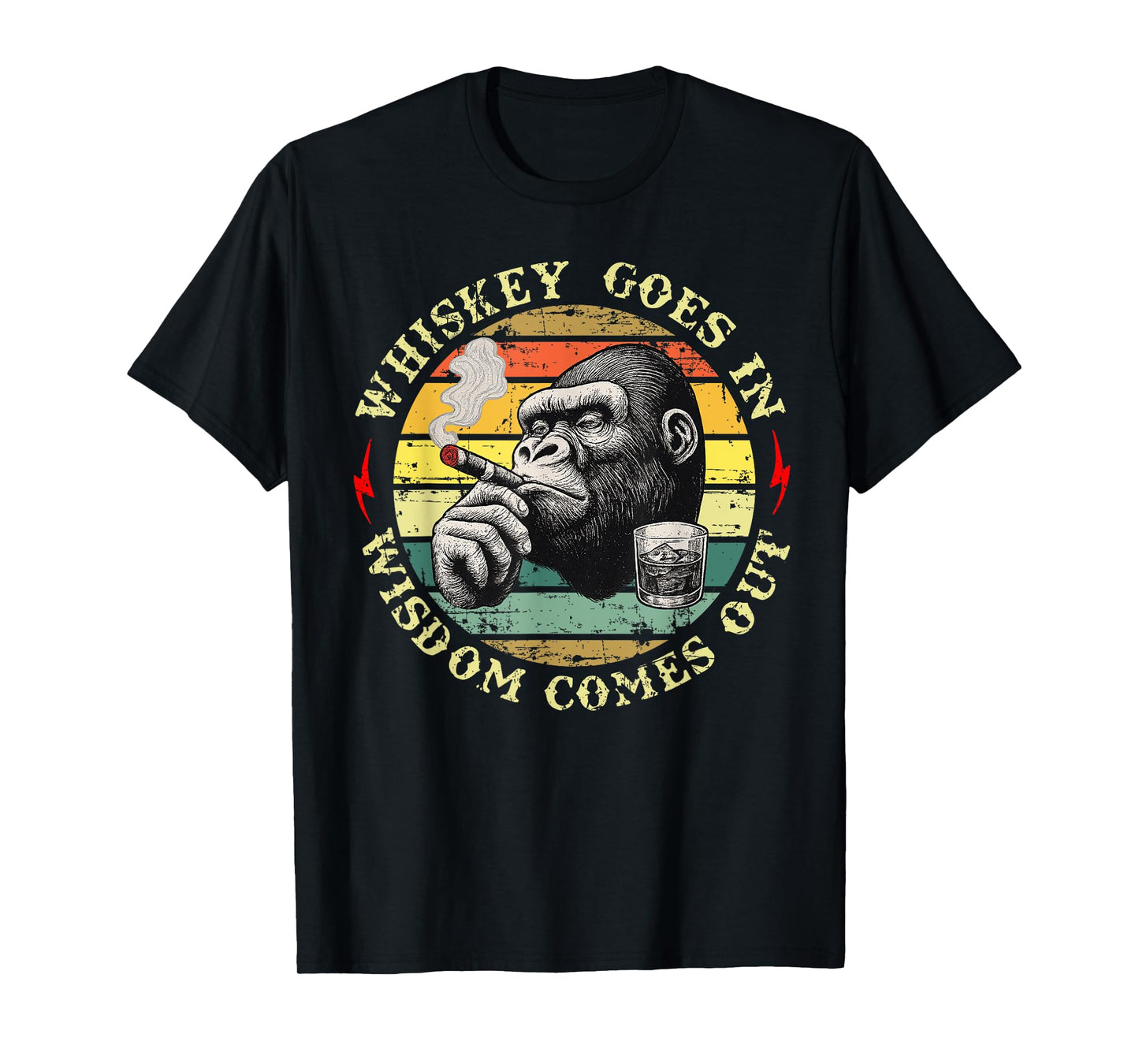 Vintage Whiskey Goes in Wisdom Comes Out Funny Monkey T-Shirt