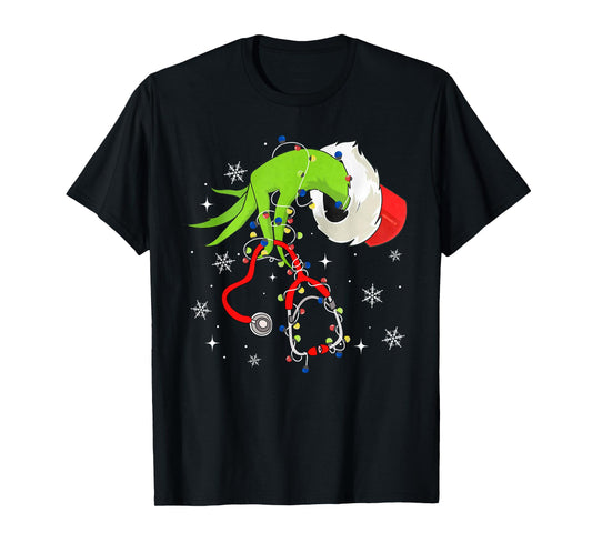 Nurse Christmas Stethoscope Nurses Xmas Pajamas Santa Women T-Shirt