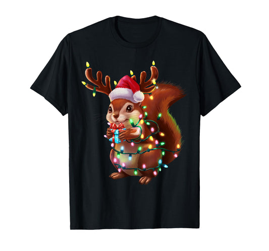 Squirrel Christmas Tree Lights Funny Xmas Family Men Women T-Shirt