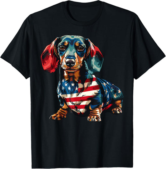 Dachshund Dog 4th of July American Flag Gifts for Men Women T-Shirt