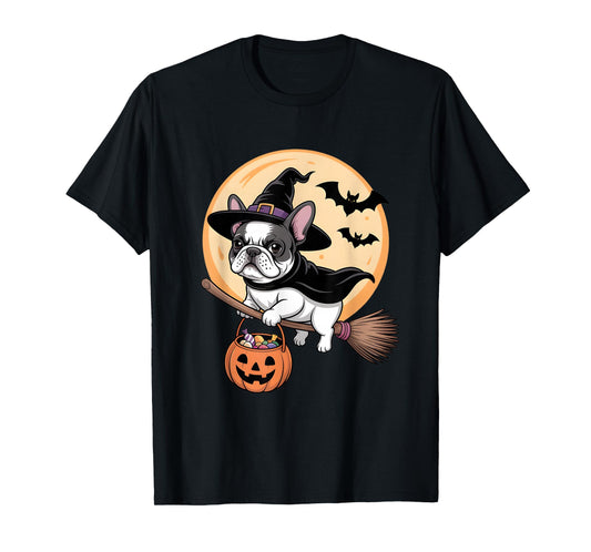 French Bulldog Witch Hat Pumpkin Halloween Costume Men Women T-Shirt
