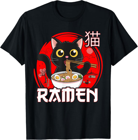 Cat Eating Ramen Noodles Japanes Kawaii Anime Cat Ramen Cats T-Shirt