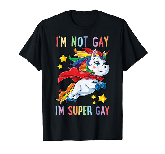 LGBTQ Unicorn Super Gay Pride LGBT Ally Rainbow Flag Retro T-Shirt