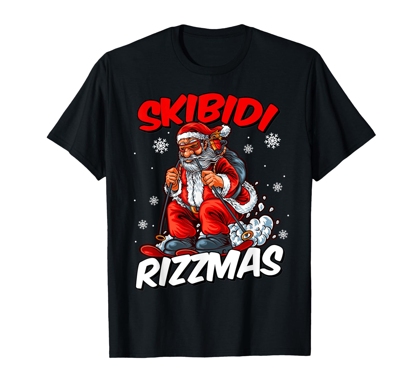 Retro Skibidi Rizzmas Funny Santa Clause Skiing_Xmas T-Shirt