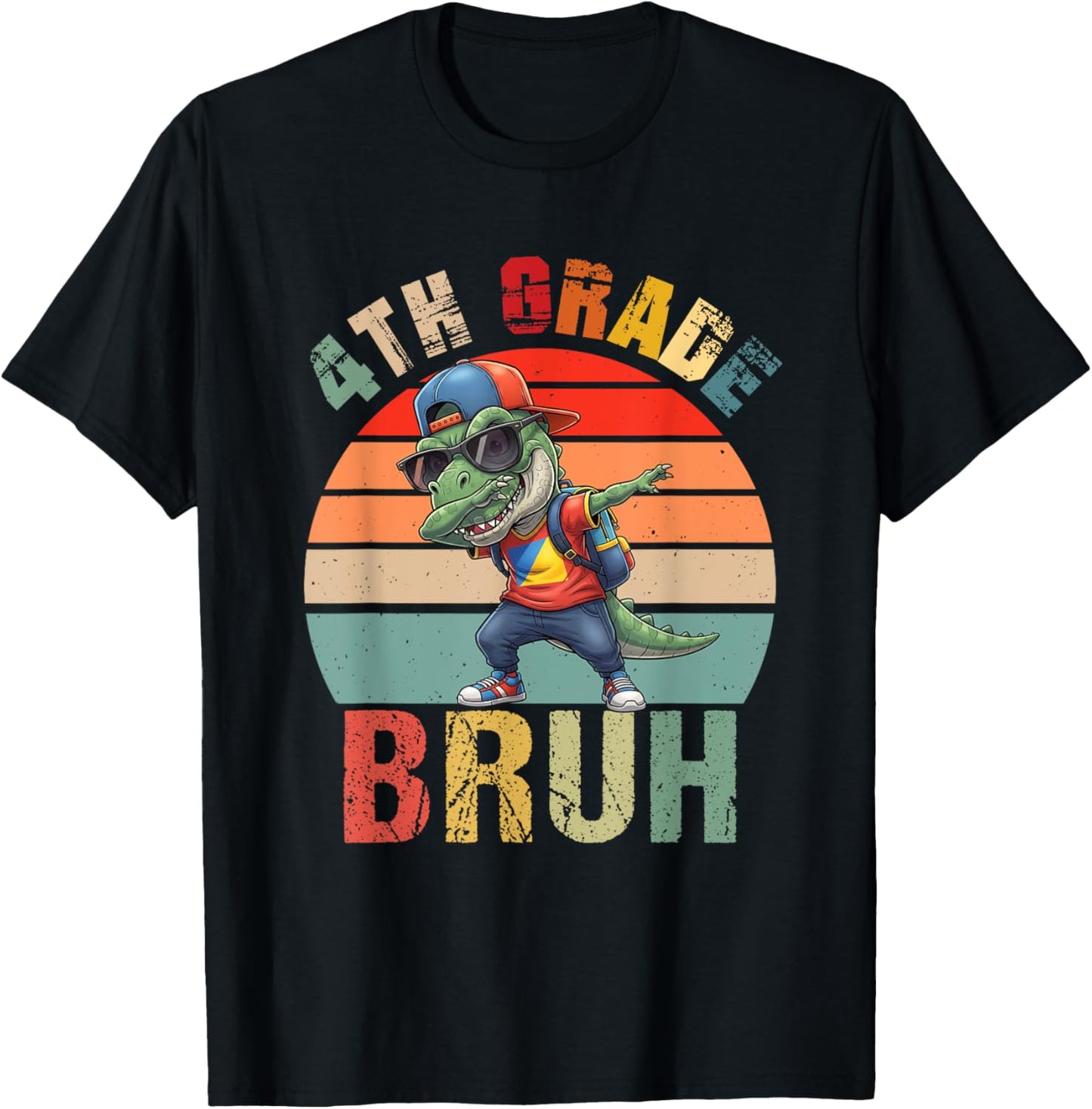 4th Grade Bruh Dabbing Dinosaur First Day Back To School T-Shirt