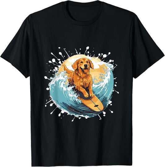 Golden Retriever Dog On Surfboard | Surfing T-Shirt