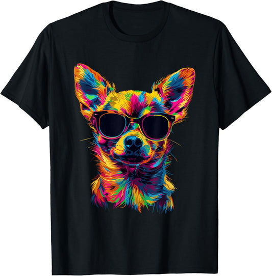 Pop Art Funny Chihuahua Sunglasses T-Shirt Unisex-Kids Multicolor S