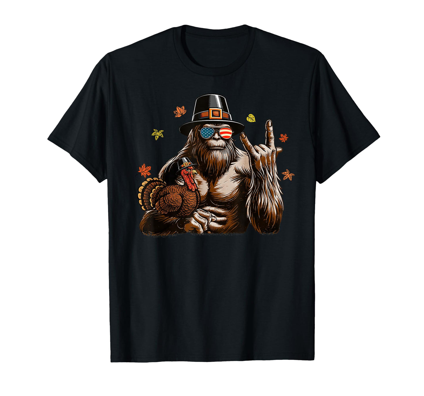 Bigfoot Pilgrim Turkey Thanksgiving Shirts for Boys Men Kids T-Shirt