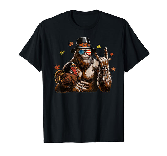 Bigfoot Pilgrim Turkey Thanksgiving Shirts for Boys Men Kids T-Shirt