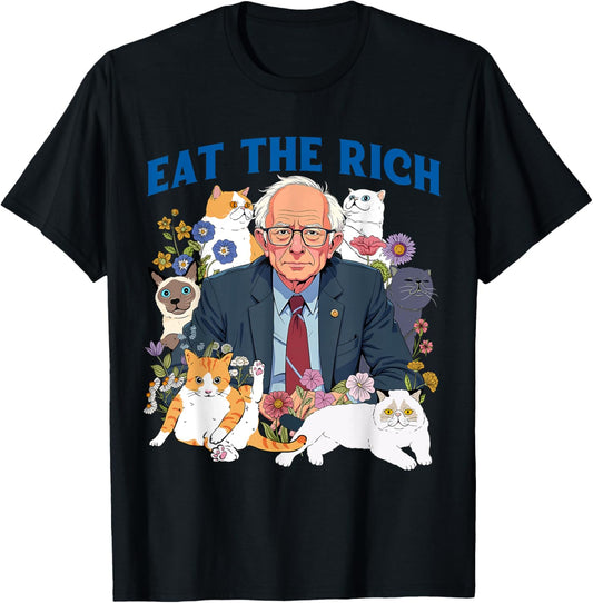 Eat The Rich Bernie Sanders Floral Cat Resist Against Trump T-Shirt