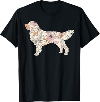 Floral Golden Retriever Wildflowers Dog Lover Golden Mom T-Shirt