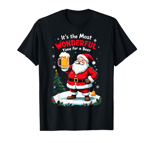 It's the Most Wonderful Time for a Beer Santa Christmas Tee T-Shirt