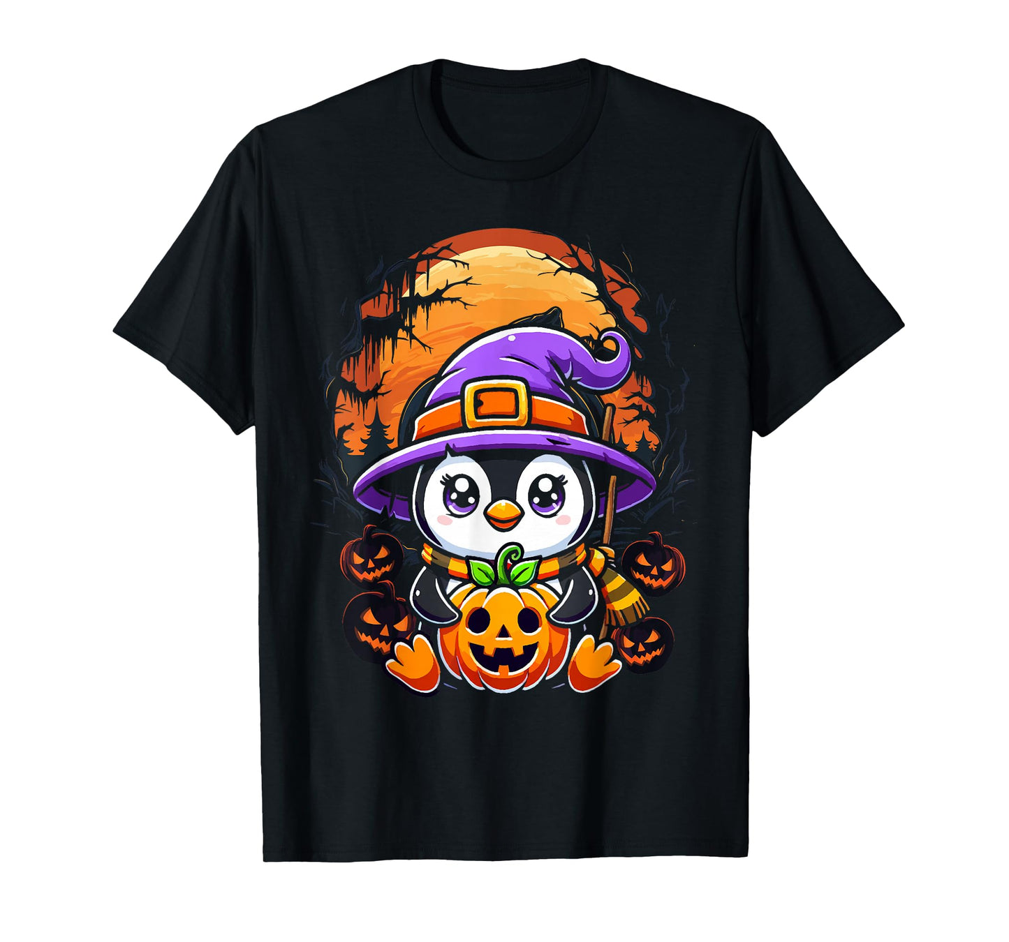 Halloween Penguin Witch Pumpkin Cute Costume Boys Girls Kids T-Shirt