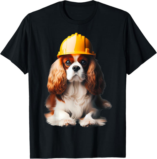 Cavalier King Charles Spaniel Dog Yellow Hard Hat Worker Dad T-Shirt