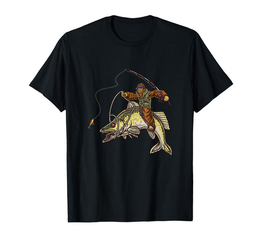 Walleye Fishing Sauger Hunting Bigfoot Fishermen T-Shirt