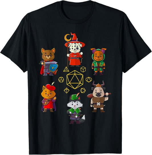 RPG Gamer Dogs D20 Dice Nerdy Geek Dog Men Women Kids T-Shirt