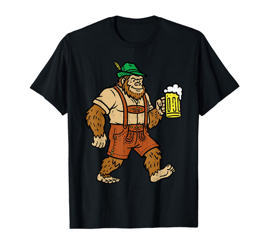 Oktoberfest German Bigfoot Sasquatch Beer Lederhose Mens T-Shirt